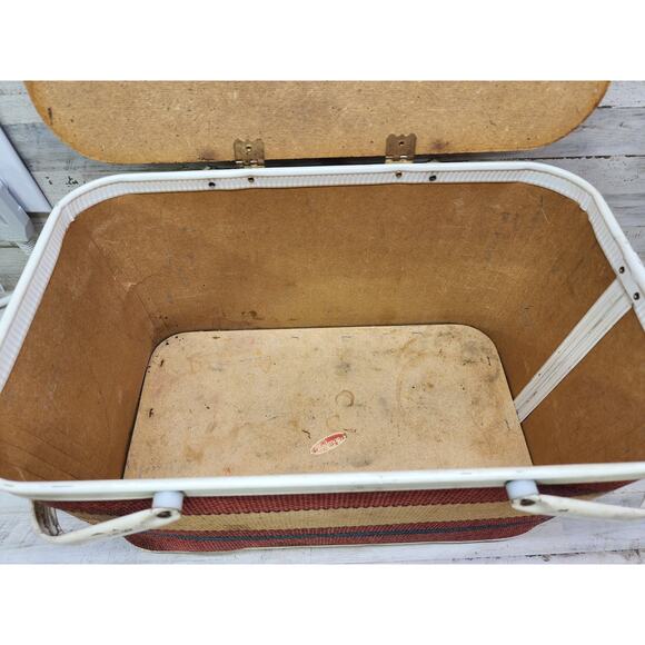 Vintage Red White Blue REDMON Woven Picnic Basket PATRIOTIC Americana Metal Hand - Picture 8 of 12